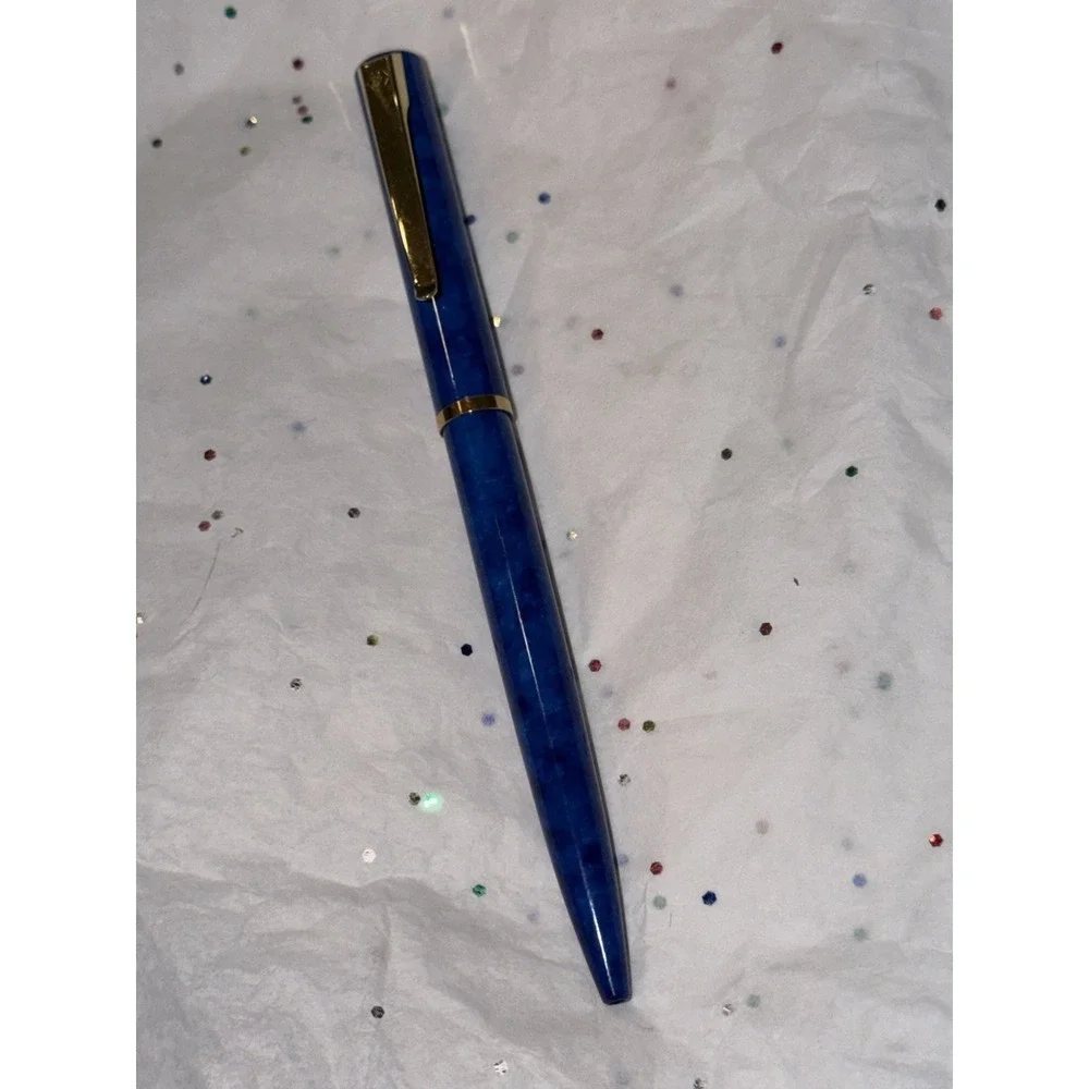 Waterman(Paris) Ballpoint Pen : Blue Marbled‎ w/ Gold Trim: Vintage